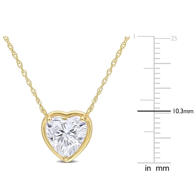 Miadora 2ct DEW Heart-cut Moissanite Solitaire Necklace in 10k Yellow Gold