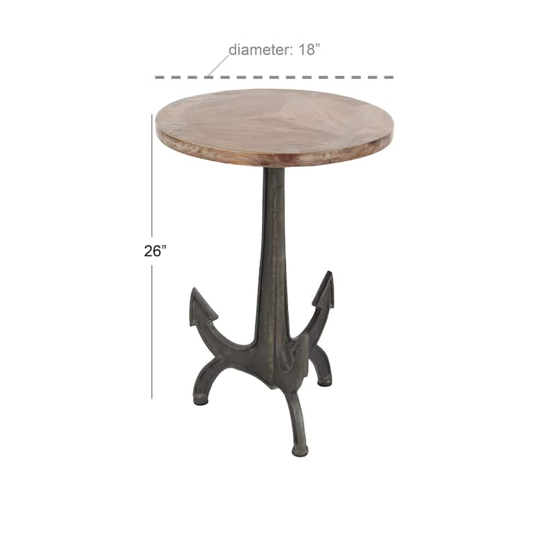 Metal Anchor Accent Table with Brown Wood Top - Black - Roche River Decor - 18"W x 18"L x 26"H