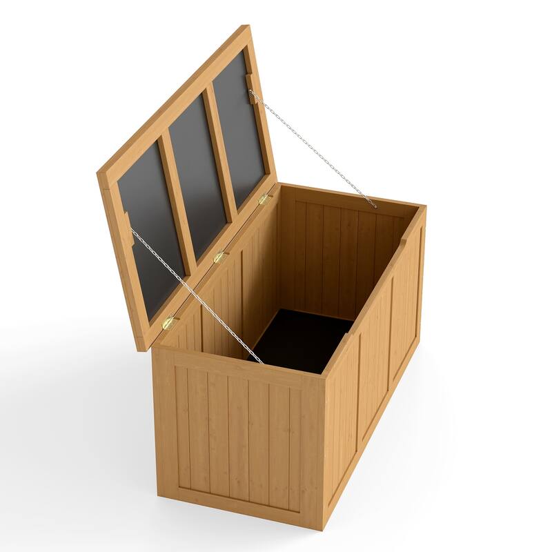 67 Gallon Wooden Deck Box Solid Wood Storage Box Seat & Table Top for Patio Furniture Cushions, Pool Toys & Garden Tools