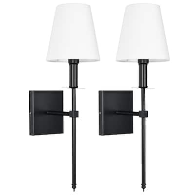 1-Light Wall Sconce with White Fabric Shade(2-Pack)