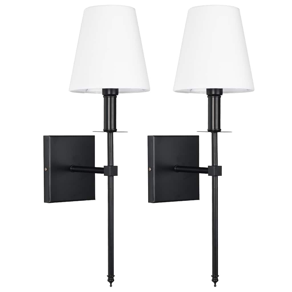 1-Light Wall Sconce with White Fabric Shade(2-Pack)