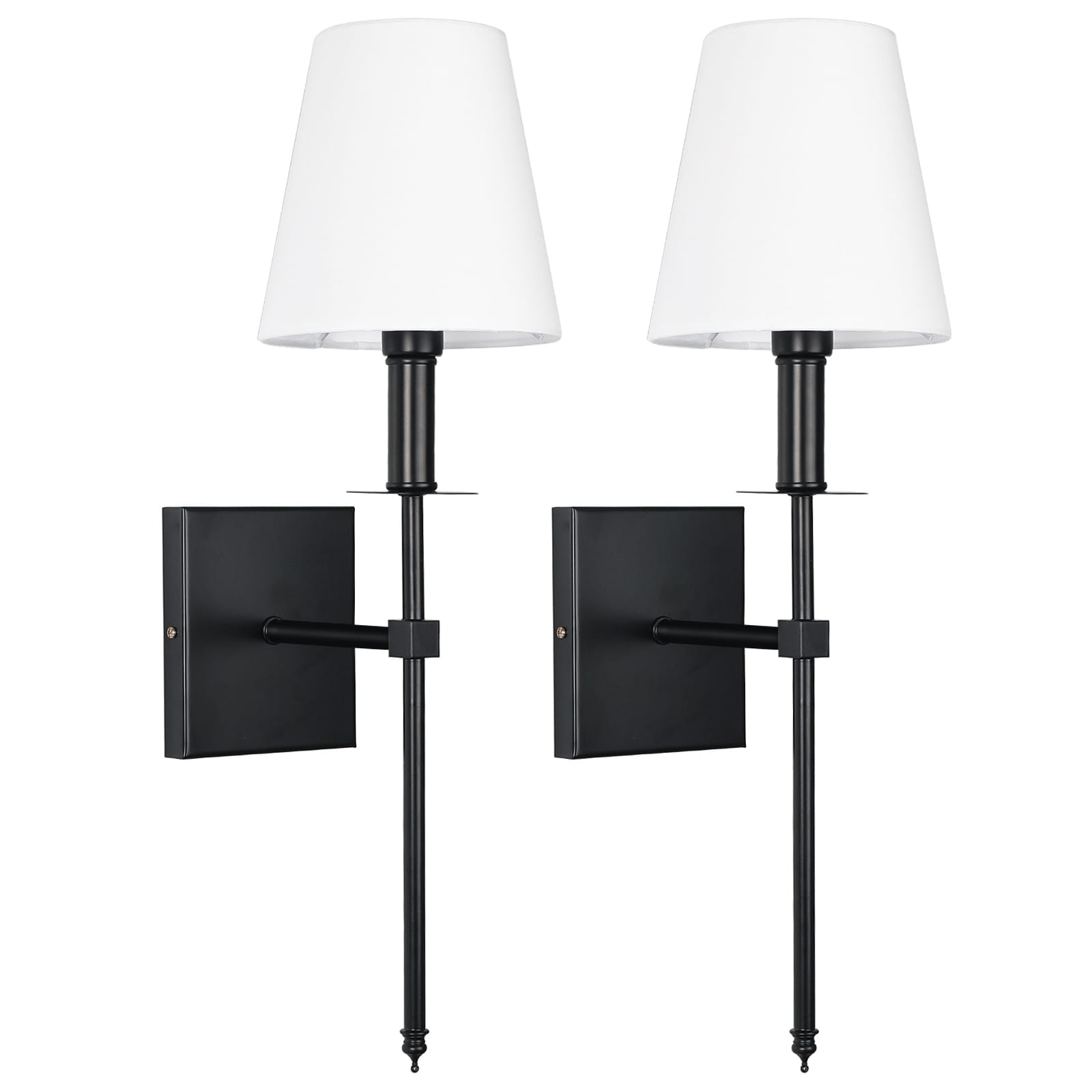 1-Light Wall Sconce with White Fabric Shade(2-Pack)