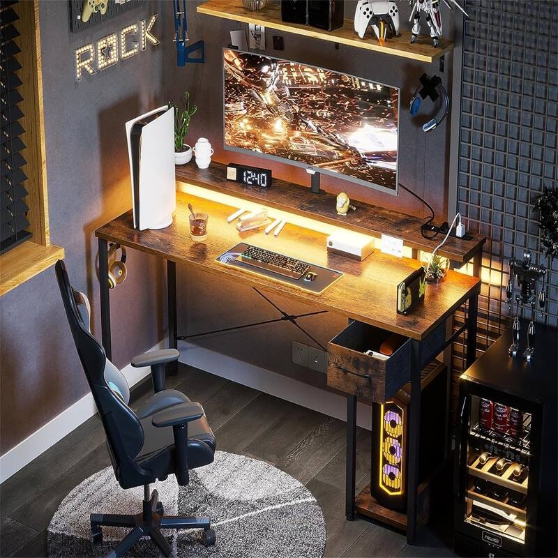 Gaming Computer Desk with Power Outlet