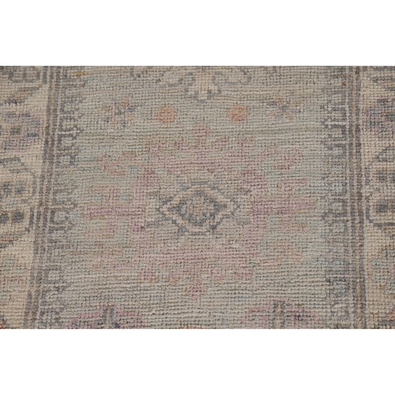 Hand Knotted Oriental 100% Wool Carpet Transitional Geometric Navy Blue & Blues Oushak Runner Rug - 9' 4'' X 2' 4''
