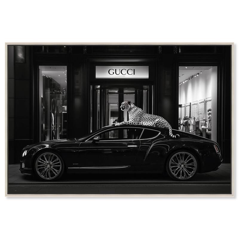 Cheetah and Sports Car Store Canvas by Art Remedy - Silver - 30" x 20"