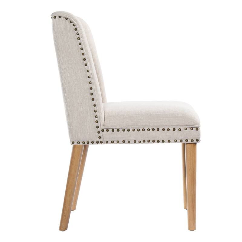 Christopher Knight Home - Light Luxury Upholstered Dining Chair with Rivet Trim & Rubber Wood Legs