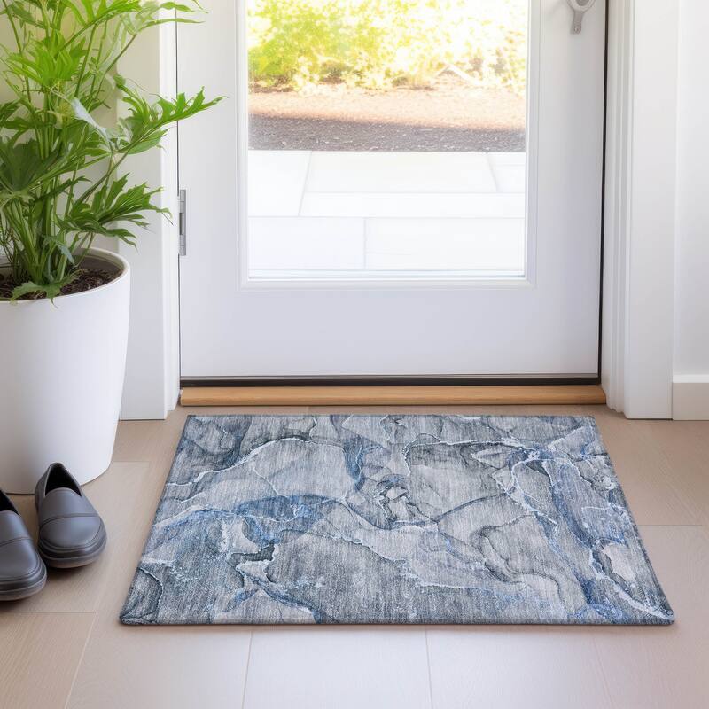 Machine Washable Indoor/ Outdoor Abstract Chantille Rug - 1'8" x 2'6" - Blue