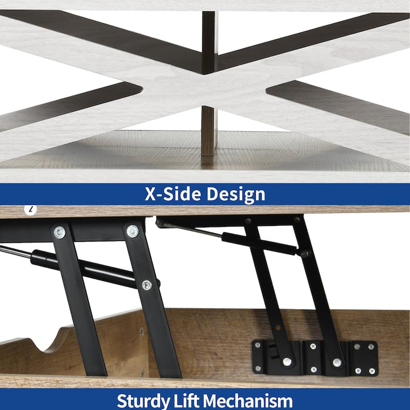 Moasis Farmhouse Square Lift Top Coffee Table with Storage Shelf for Living Room