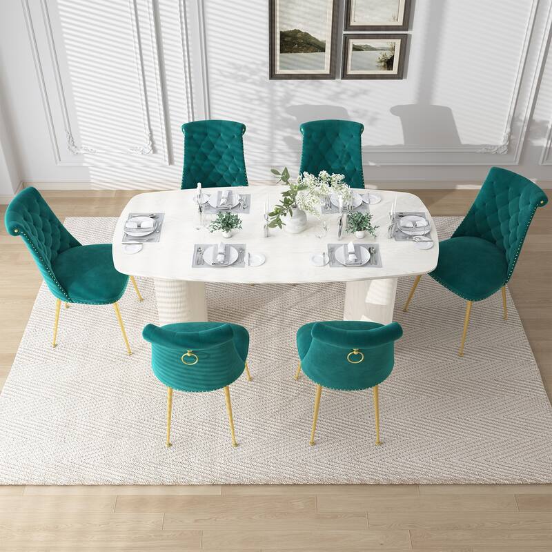 7-Piece Clihome Modern Wood Table Velvet Chair Dining Set