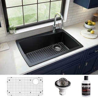 Karran Drop-In Quartz Composite 34 in Single Bowl Kitchen Sink with Accessories