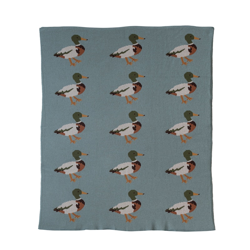 Cotton Knit Baby Blanket with Duck Print - 40.0"L x 32.0"W x 0.3"H - 40.0"L x 32.0"W x 0.3"H - Multi