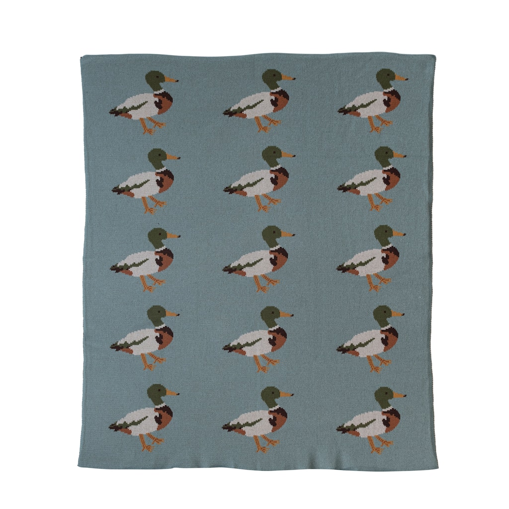 Cotton Knit Baby Blanket with Duck Print - 40.0"L x 32.0"W x 0.3"H - 40.0"L x 32.0"W x 0.3"H