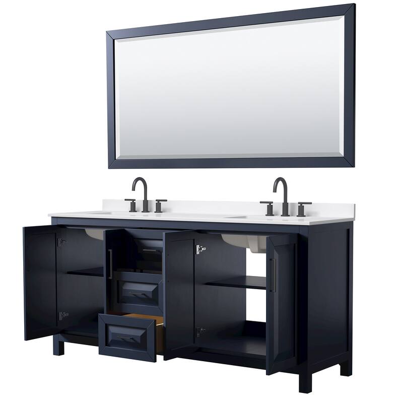 Daria 72-inch Double Vanity, 3 Hole Quartz Top, 70-inch Mirror