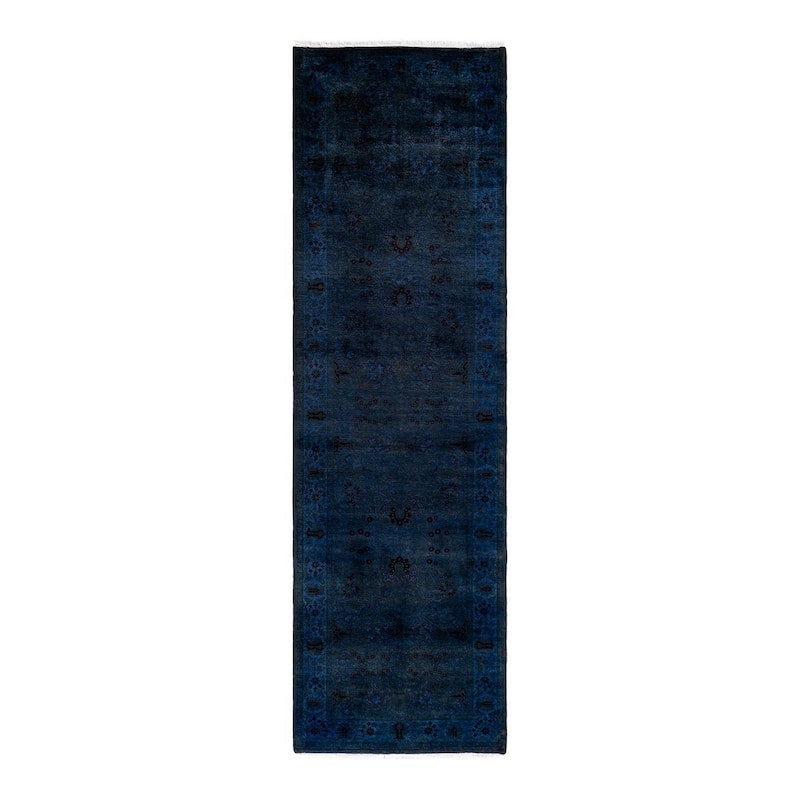Overton Hand Knotted Wool Vintage Inspired Modern Contemporary Overdyed Navy Runner Rug - 3' 1" x 10' 5"