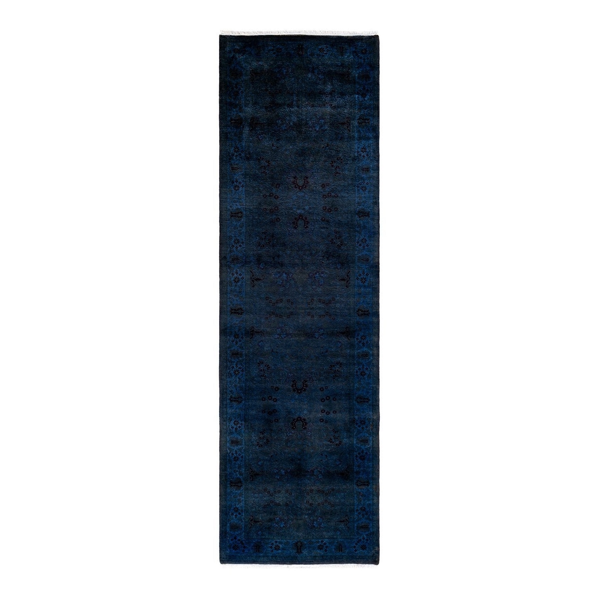 Overton Hand Knotted Wool Vintage Inspired Modern Contemporary Overdyed Navy Runner Rug - 3' 1" x 10' 5"