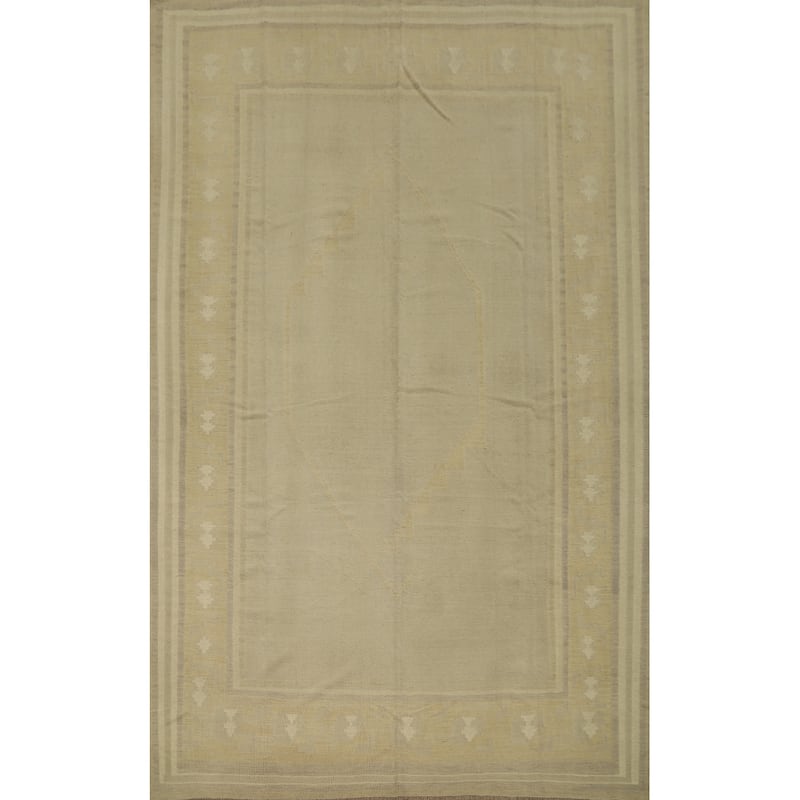 Hand Woven Oriental 100% Wool Carpet Southwestern Tribal Beige & Ivories Kilim Area Rug - 12' 2'' X 9' 1''
