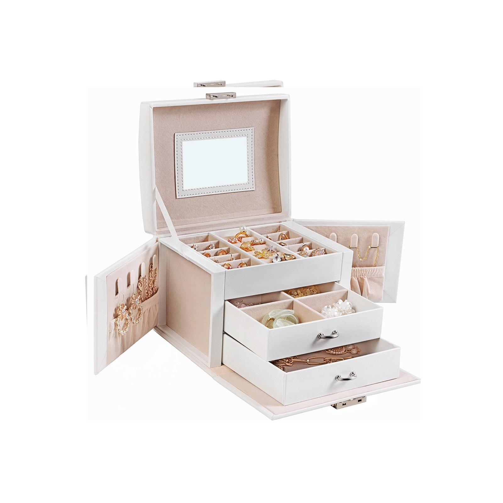 SONGMICS Jewelry Box Travel Jewelry Case Compact Jewelry Organizer with 2 Drawers Mirror Lockable with Keys On Sale Bed Bath Beyond 36683090
