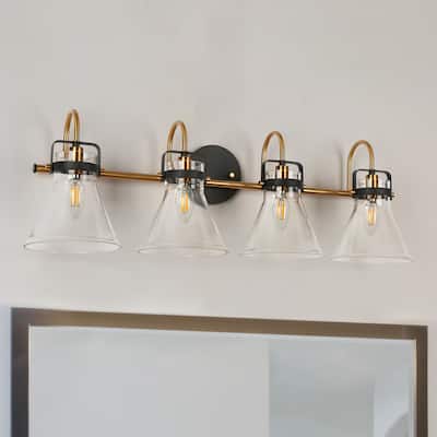 Mutch Modern Farmhouse 4-light Bathroom Vanity Light Rustic Industrial Glass LED Dimmable Wall Sconce