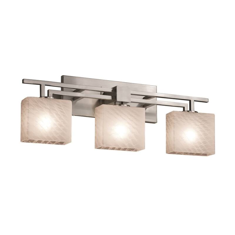 Justice Design Fusion Aero 3-light Brushed Nickel Bath Bar, Weave Rectangle Shade - Brushed Nickel, Weave