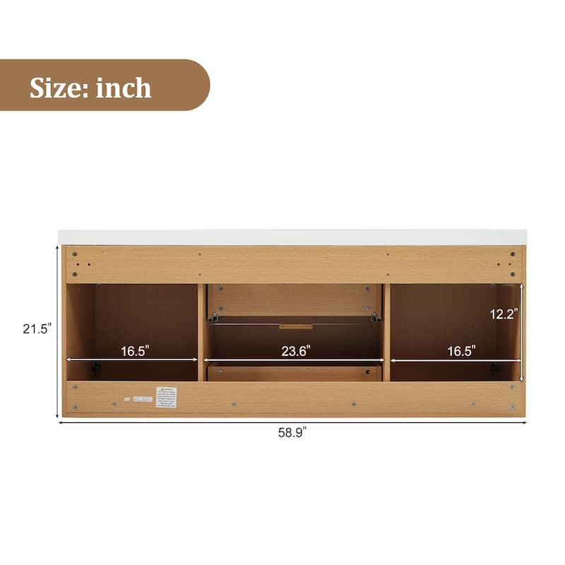 59.3" Double Sink Vanity with SMC Top & Soft-Close Doors, Wall-Mounted Modern Bathroom Storage