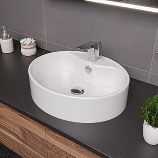 ALFI Brand AB8056-W Bathroom Sink Drain – Mushroom Pop-Up With Ceramic Top, Solid Brass, For Sinks With Overflow (White)