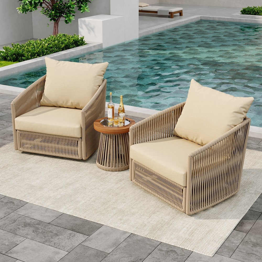 3-Piece Outdoor Rattan Swivel Lounge Chair Set Barrel Chairs for Backyard