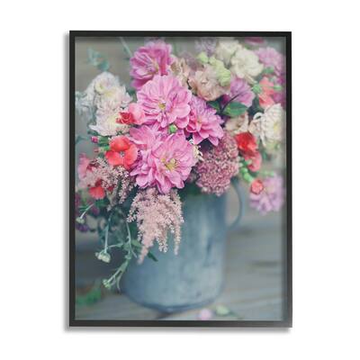Stupell Pink Floral Arrangement Soft Focus Grey Pot Framed Wall Art