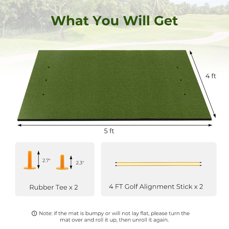 5 x 4 FT Golf Hitting Mat Artificial Turf Golf Training Mat 20/25mm