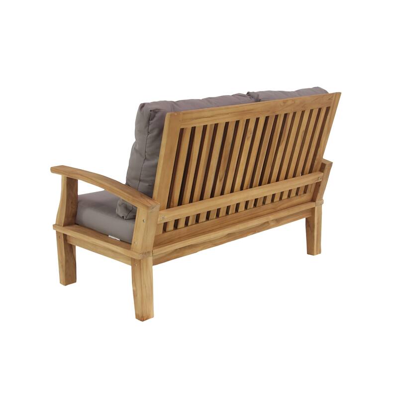 Teak Wood Arm Chair and Loveseat Outdoor Seating Set with Cushions and Coffee Table - Set of 4 Brown - Roche River Decor