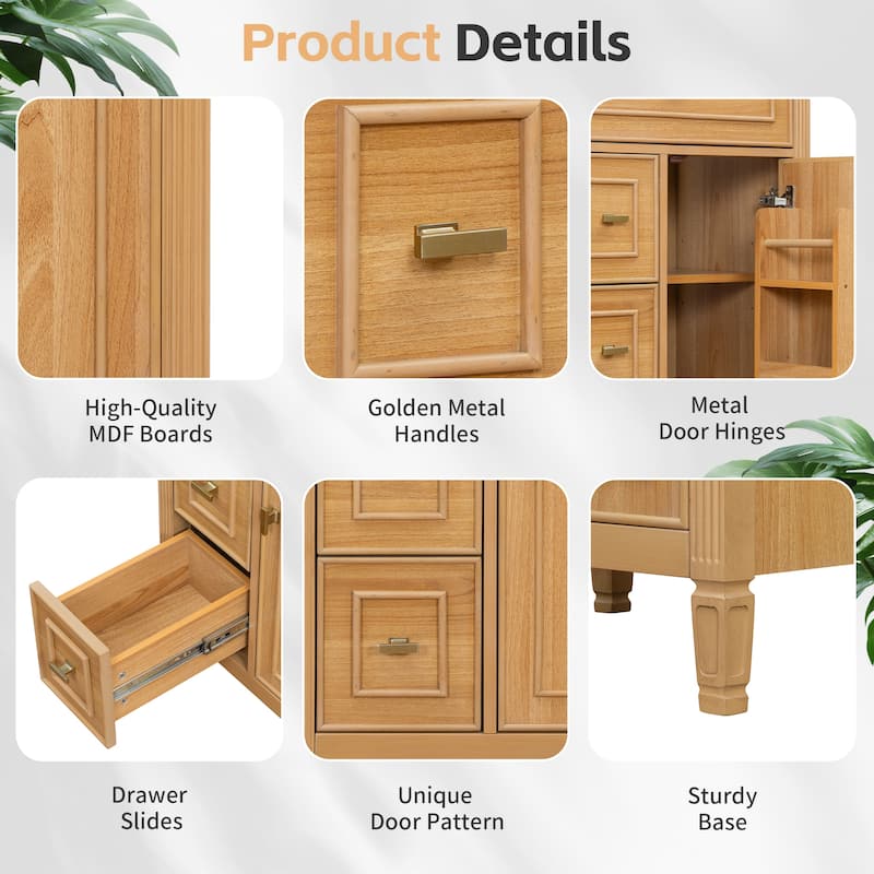 24 Inch Bathroom Vanity with Sink, Flip Drawer and Two Soft-Close Drawers