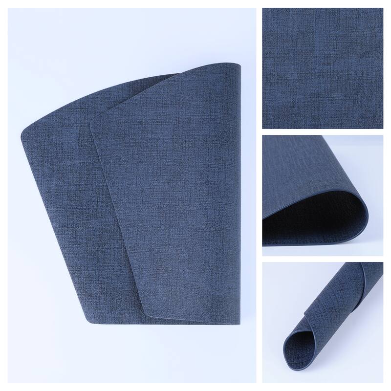 Set of 6 Faux Leather Placemats for Kitchen Dining Table Decor Heat Resistant Table Placemats Wipeable Table Mat - 19*12in - Dark Blue