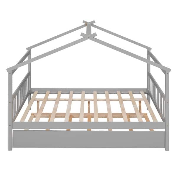 slide 2 of 11, Full House Bed with Twin Trundle & Headboards - Pine Wood