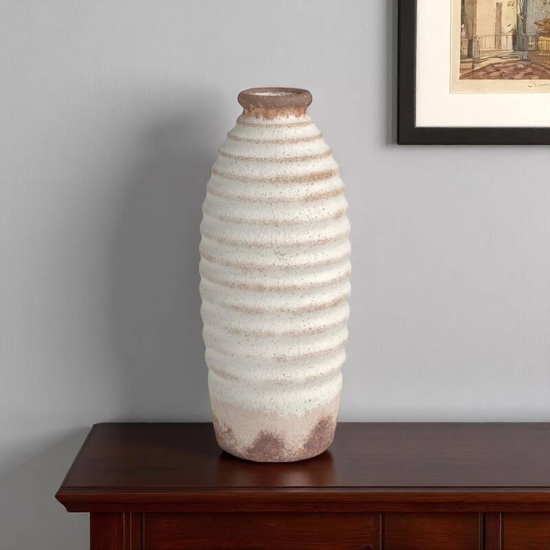 11" Ivory And Brown Round Ceramic Table Vase - 7.70 - Brown/Ivory - 7.70