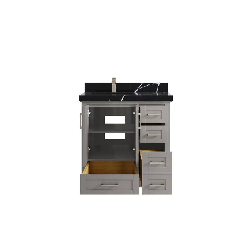 Willow Collections 36 x 22 Boston Left Offset Sink Bathroom Vanity with Quartz or Marble Countertop