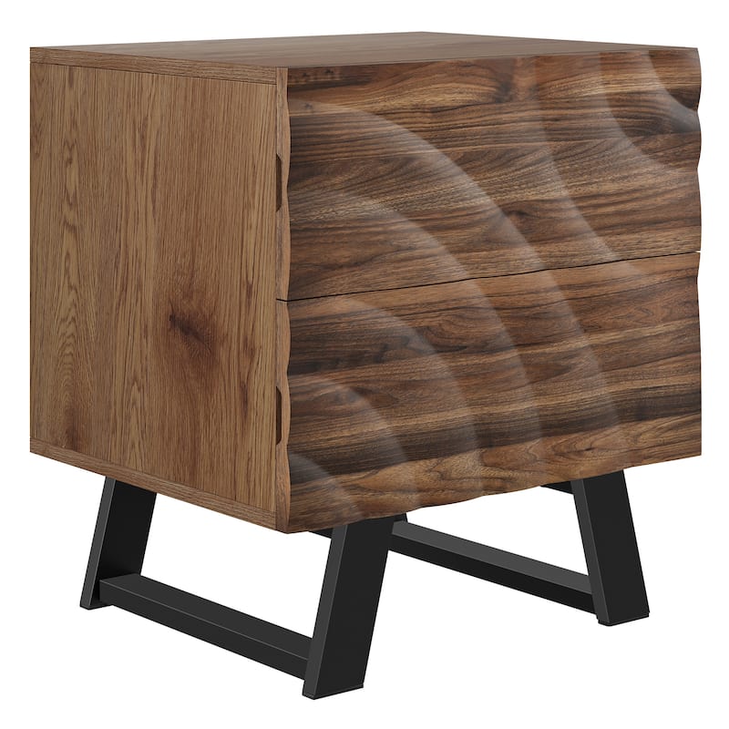 Moasis Water Ripple Nightstand - Walnut - 2-drawer