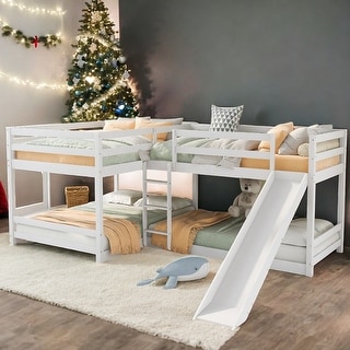 Full & Twin Size L-Shaped Bunk Bed with Slide and Short Ladder - Bed ...