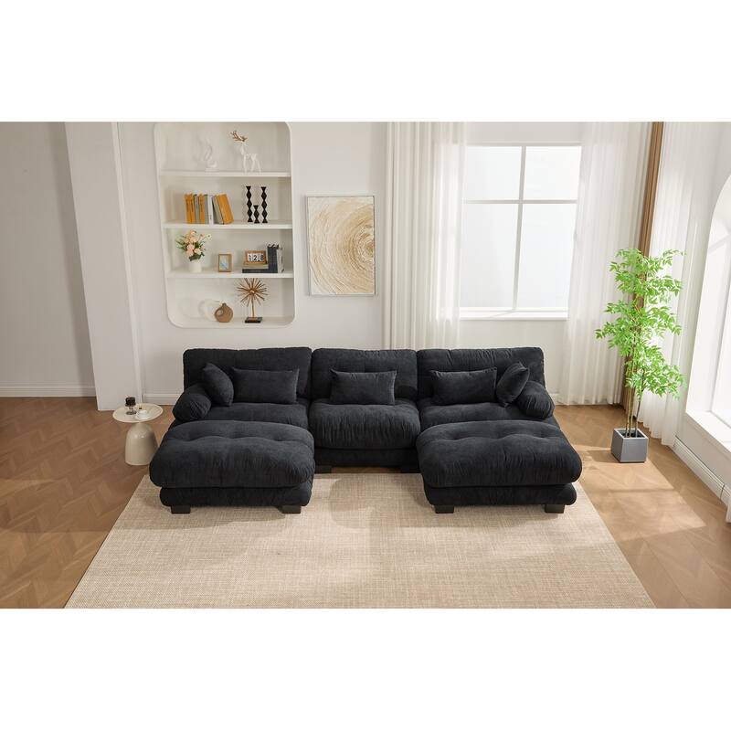 118'' Large U Shape Sofa Velvet Modular Sofa with 2 Ottomans for Living Room