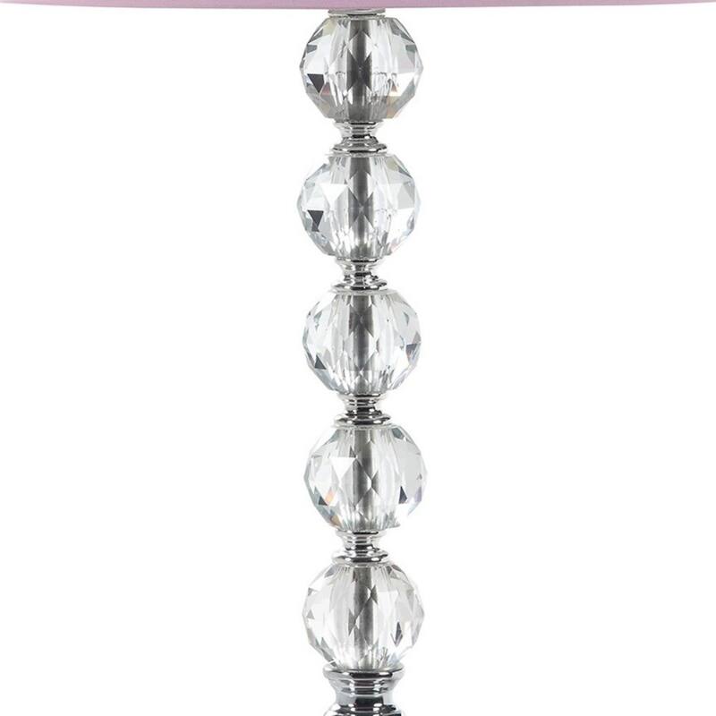Pink Fabric Shade Silver Crystal Bedside Lamp with Heart Design Shade - 12” x 12” x 22” (D x W x H)