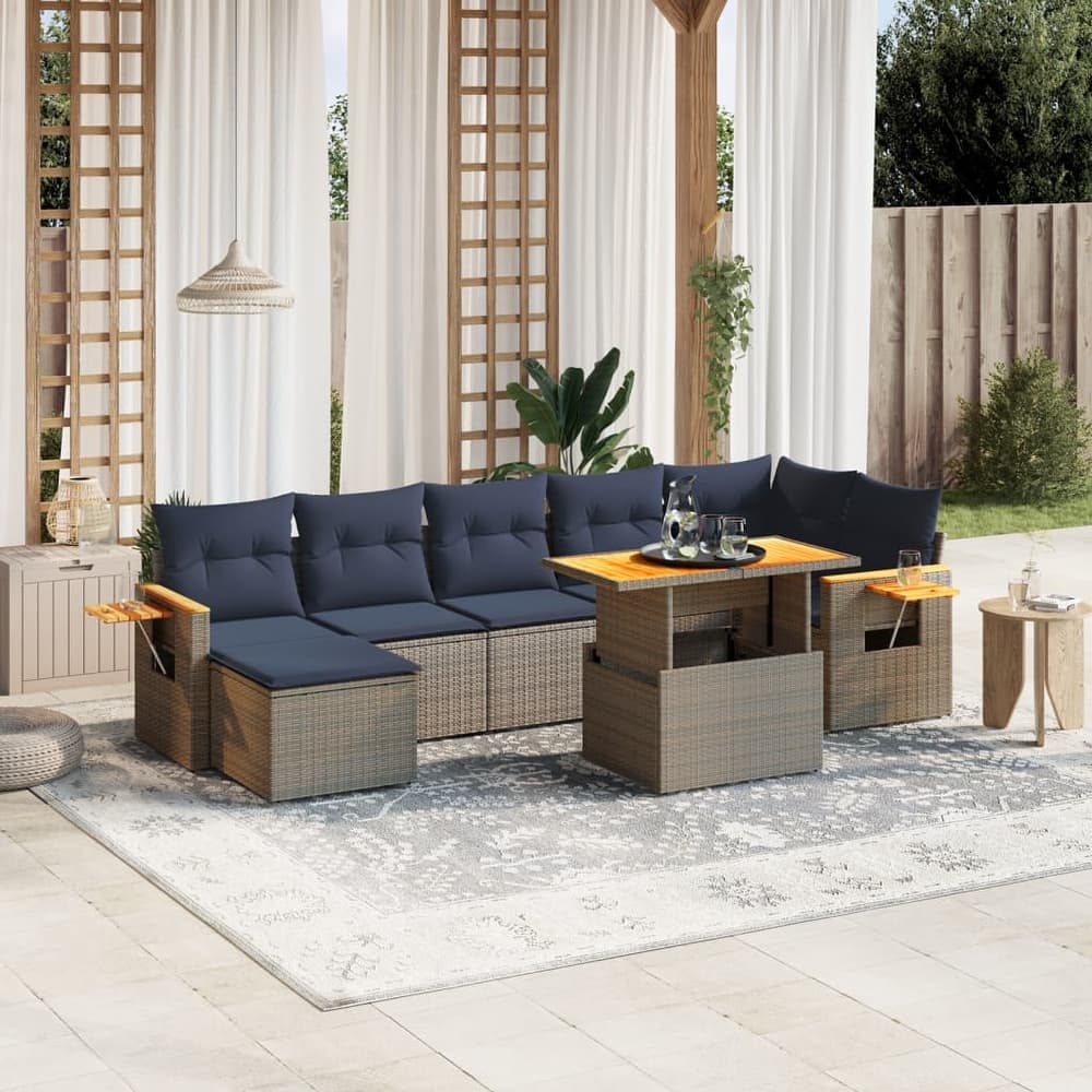 vidaXL Patio Sofa Set with Cushions Outdoor Furniture 8 Piece Poly Rattan
