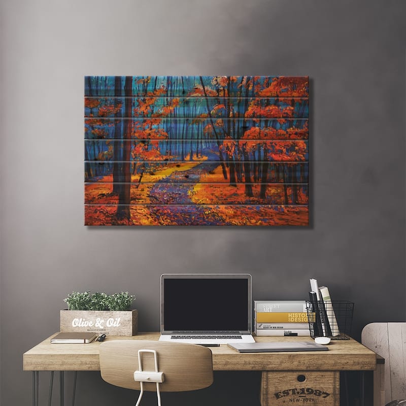Autumn Landscape Print On Wood by borojoint - Multi-Color