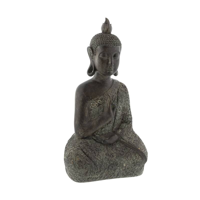 Brown Polystone Meditating Buddha Decorative Sculpture with Engraved Carvings and Relief Detailing