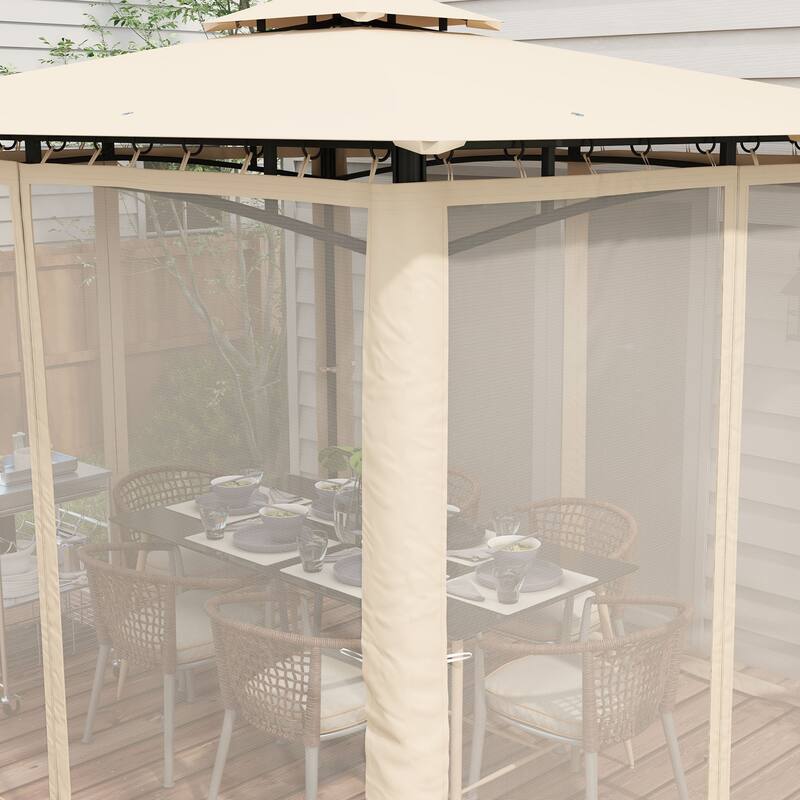 Outsunny 10' x 12' Patio Gazebo with Netting, Double Roof Outdoor Gazebo Canopy Shelter, Solid Metal Frame