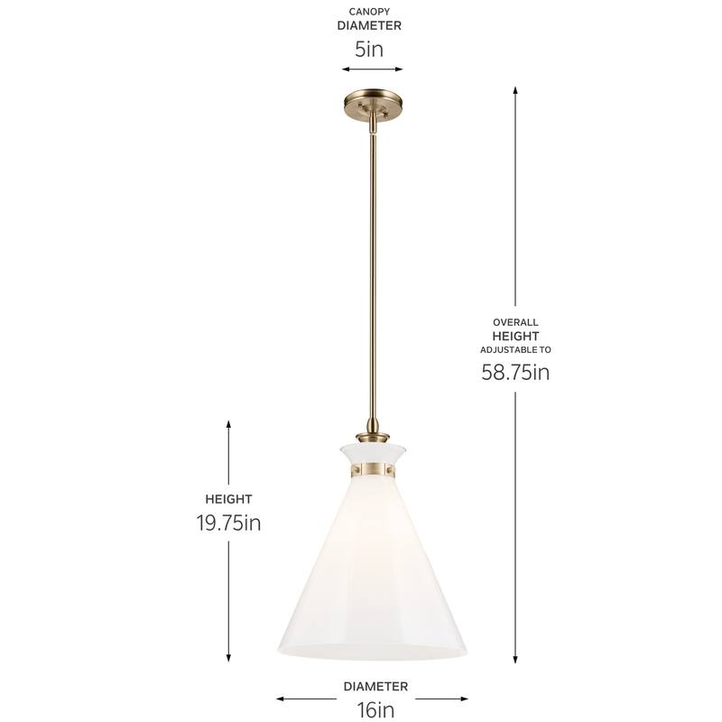 Kichler Lighting Laria 16 Inch 1 Light Pendant with Opal Glass in Champagne Bronze
