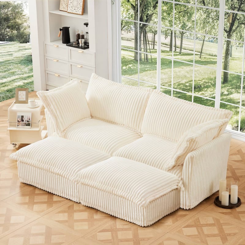 Modern 2 Seater Upholstered Sofa with 2 Ottomans and 2 Pillows