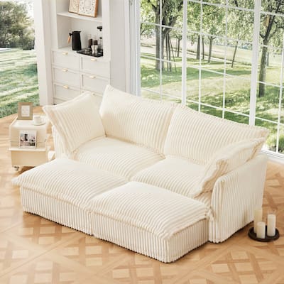 Modern 2 Seater Upholstered Sofa with 2 Ottomans and 2 Pillows
