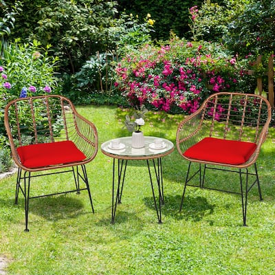 3 PCS Patio Bistro Set PE Rattan Armchairs and Coffee Table Set