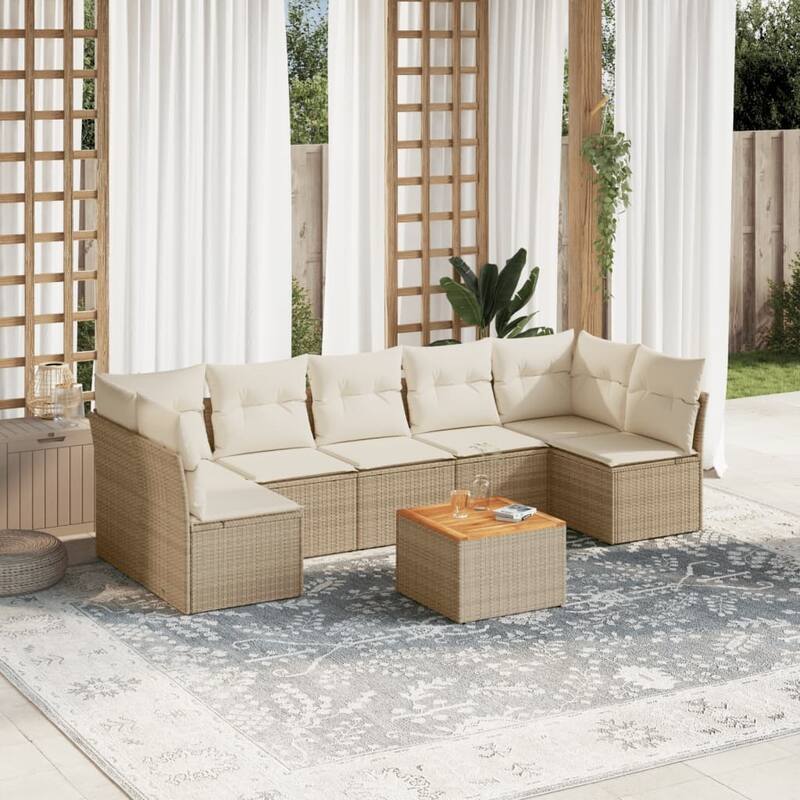 vidaXL Patio Sofa Set with Cushions Outdoor Furniture 8 Piece Poly Rattan