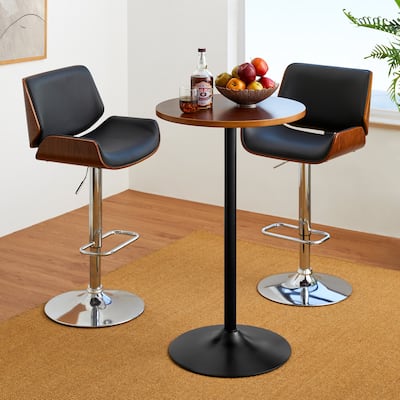 Glitzhome Set of 3 Leatherette Adjustable Swivel Bar Stool Pub Table Set