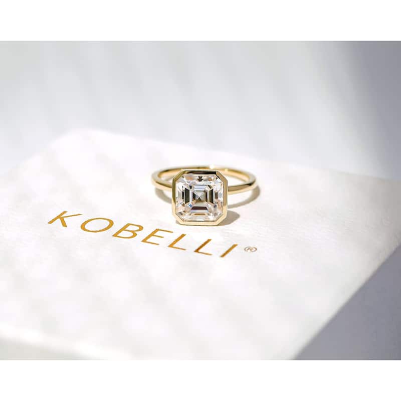 Kobelli 4 Carat Lab Grown Diamond Certified 14k Solid Gold Asscher-cut Solitaire Clean Bezel Pageant Engagement Ring