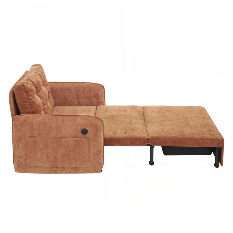 80" Extra Long Pull Out Sleeping Lounge with USB Charging, Storage Pockets and Box